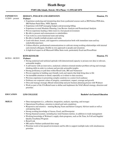 Walmart Associate Resume Sample
