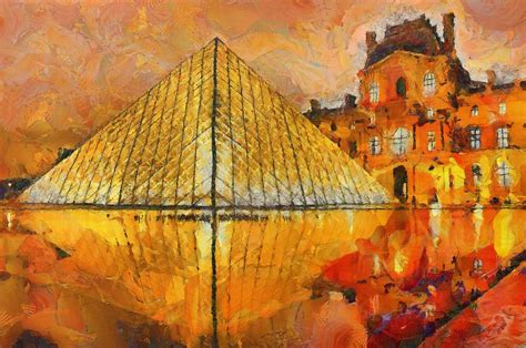 Louvre Pyramid Paris Architecture Painting By Aaron Stokes
