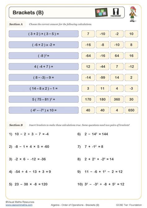 Brackets B Worksheet Cazoom Maths Worksheets