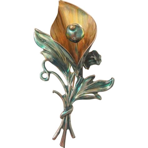 Vintage Lovely Large Sterling Calla Lily Enamel Flower Brooch For Sale