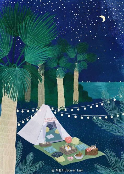 Ready to be mounted and framed, comes signed in pencil. #summer #sea #camping #moonlight #illustration #illust # ...
