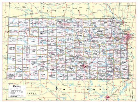 Kansas State Wall Map Large Print Poster 32x24 Etsy