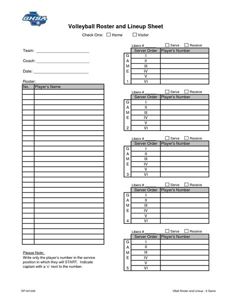 Printable Volleyball Lineup Sheet Template Oldchopper