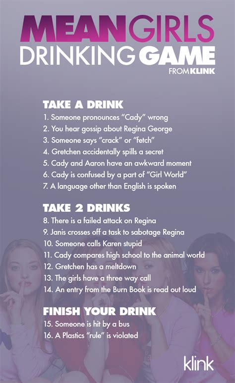 Official Mean Girls Drinking Game Drinking Games Pinterest Mean
