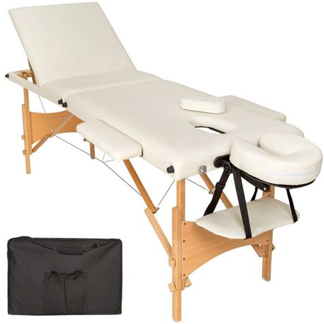 Tectake Table De Massage Pliante En Bois Portable 3 Zones 210 Cm X 95 Cm X 84 Cm Beige Housse
