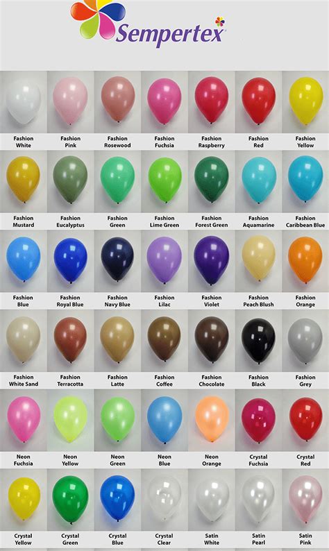 Foil Balloon Colour Chart Custom Balloons Balloons Co