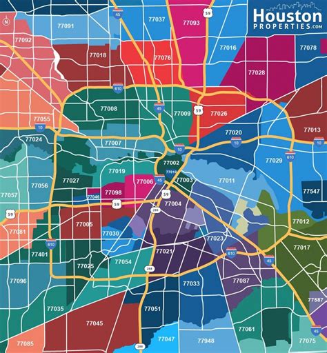 Houston Código Postal Do Mapa Mapa De Houston Ceps Texas Eua