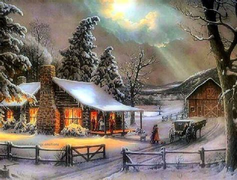 Snowy Cabin Christmas Scenery Winter Scenes Winter Painting