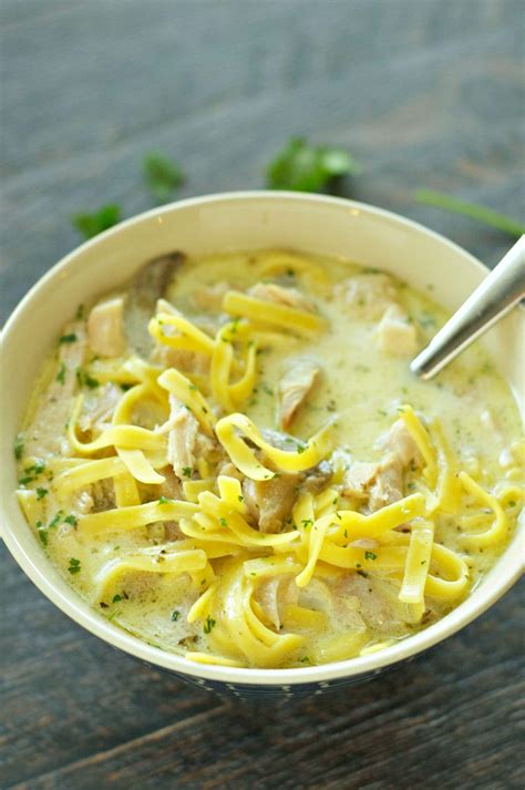 I would use skinless pieces as there isn't much flavor imparted by the skin when boiling. Slow Cooker Creamy Chicken Noodle Soup - Slow Cooker Gourmet