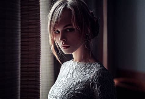 Women Blonde Looking At Viewer Anastasia Scheglova Tied Hair Face Hairbun Portrait