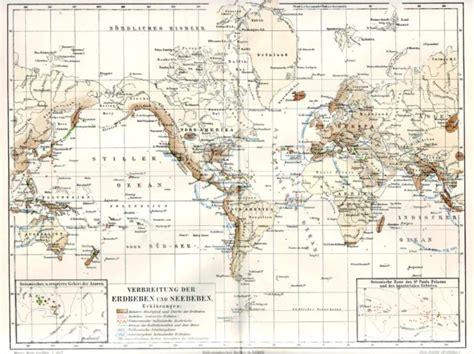 1890 World Distribution Of Earthquake And Tsunami Antique Map 2500