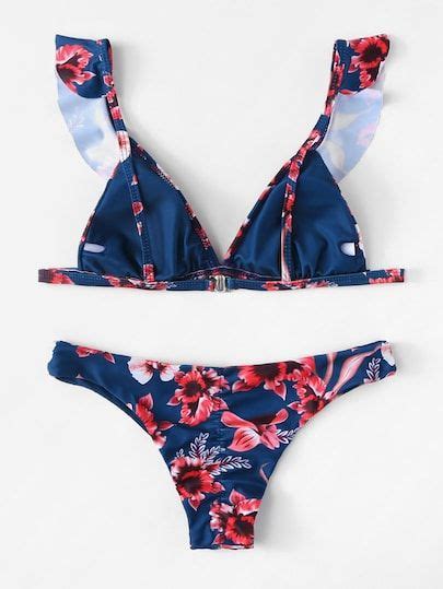 Floral Print Ruffle Bikini Set Sheinsheinside Biquini Ciganinha Conjunto De Biquíni Plissado