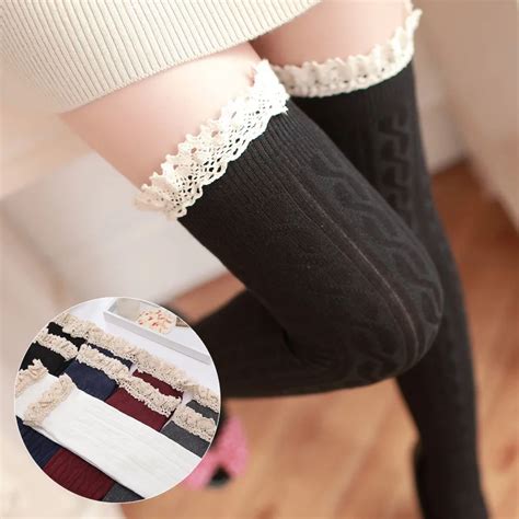 New Japanese Style Sexy Women Stockings Overknee Cute Cotton Girl Stockings Thigh High Lace