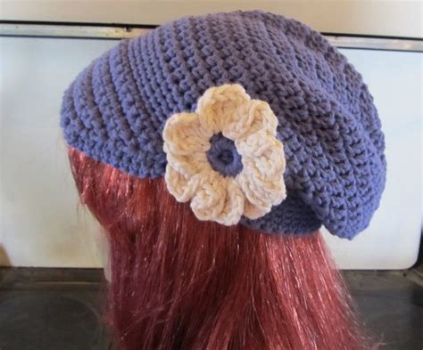 Items Similar To Purple Newsboy Hat Crochet Flower Cotton Yarn On Etsy