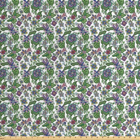 Flower Fabric By The Yard Ornate Retro Style Blossoms In Different