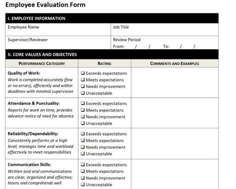 Employee Performance Review Template Word Free Resume Example Gallery Sexiz Pix