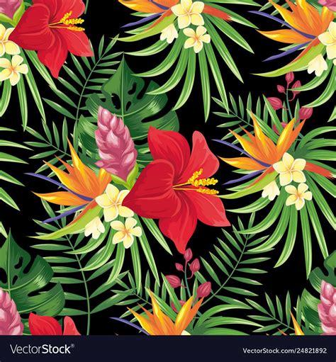 Rainforest Flowers Seamless Pattern Tropical Vector Image On