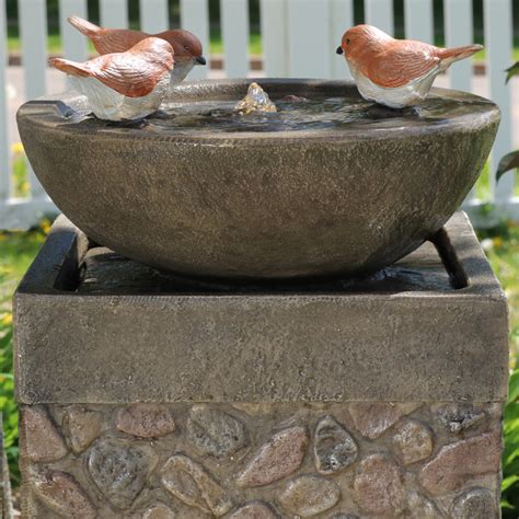 Sunnydaze Three Bathing Birds Outdoor Birdbath Water Fountain With Led