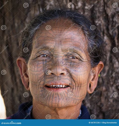 Portrait Tribe Tattooed Chin Woman Mrauk U Myanmar Editorial Photo