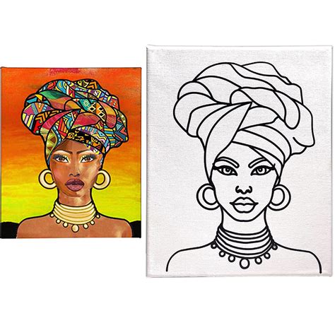 Canvas Painting Pre Drawn Stretched Cotton Canvas Afro