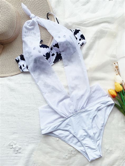 Wholesale Dairy Cow Print Halter One Pieces Bikini Set Qkm Wi