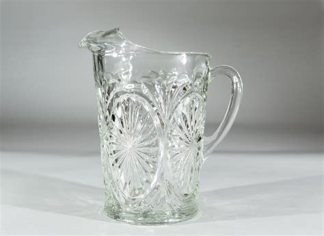 Vintage Glass Pitcher Starburst Pattern Cocktail Juice Jug Antique Victorian Style Glass Pitcher