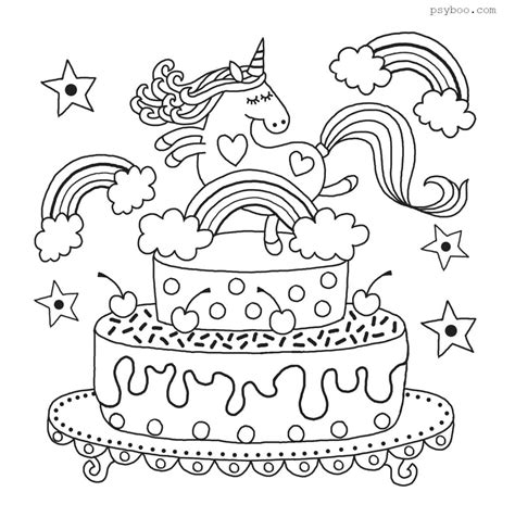 Free Cake Rainbow Unicorn Colouring Sheet to Print ⋆ Coloring Page PDF
