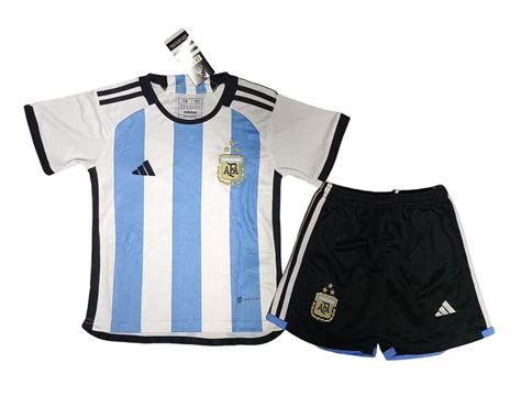 Kit Infantil Argentina 2023 Uniforme Titular 3 Estrelas CampeÃ Da Copa Do Mundo