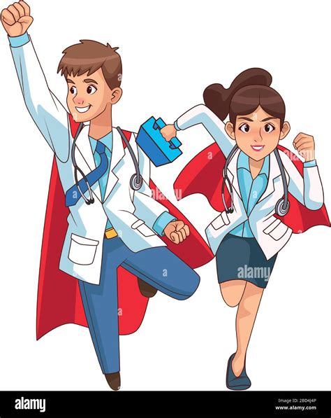 Super Doctors Couple Comic Characters Stock Vector Image Art Alamy