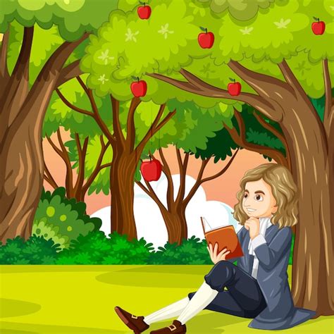 Premium Vector Isaac Newton Sitting Under Apple Tree