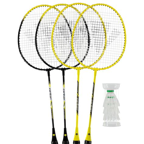 Hiraliy complete badminton set, badminton rackets set of 4 for outdoor backyard games, includes 1 portable badminton net, 4 rackets, 12 plastic shuttlecocks. Carlton | Carlton 4 Player Badminton Set | Badminton set