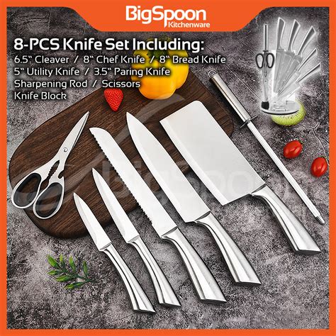Bigspoon 8 Pcs Kitchen Knife Set Stainless Steel Set Pisau Dapur With