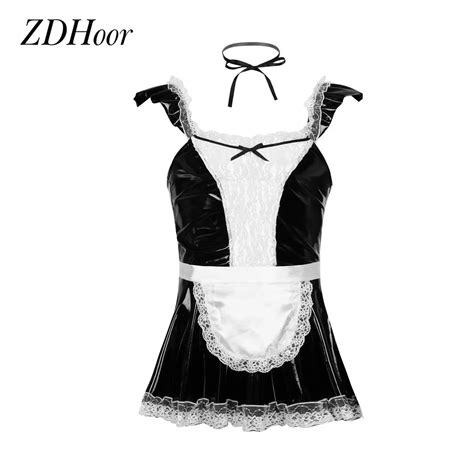 Sexy Mens Sissy Dresses French Maid Cosplay Costume Nightclub Outfit