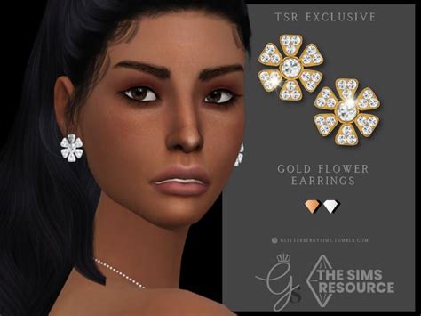 The Sims Resource Gold Flower Earring Emerald Cut Diamond Earrings