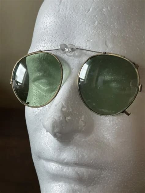 Vintage Etched Gold Clip On Aviator Pilot Sunglasses Green Lenses Ww2 1940s 14 99 Picclick