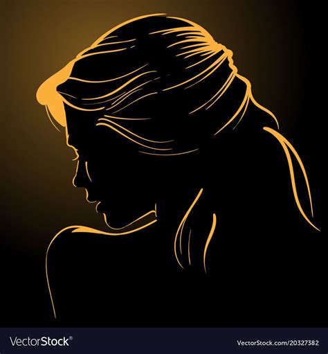 Woman Face Silhouette In Backlight Low Key Vector Illustration