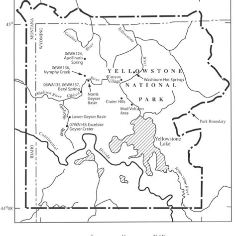 Location Of Sampling Areas In Yellowstone National Park Wyoming