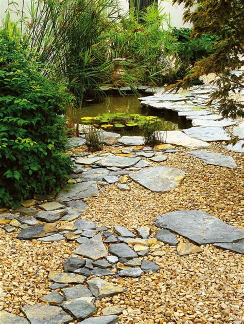 Slate Pieces Used With Gravel For Natural Look Gravel Landscaping