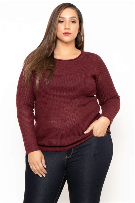 This Plus Size Stretch Knit Sweater Features A Round Neckline Long Sleeves And A Relaxed
