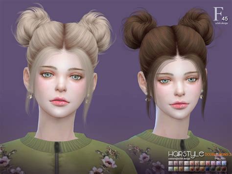 The Sims Resource Hair Double Buns 2 N45 By S Club Sims 4 Hairs