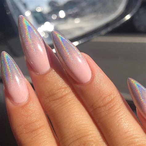 Holo Ombre Nails Pink Chrome Nails Acrylic Nails Stiletto Ombre Nails
