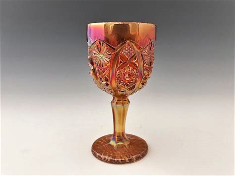 Set Of 4 Carnival Glass Wine Goblets Iridescent Cordials Imperial Glass Dugan Glass