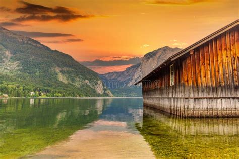 View Of Lake Altaussee In The Salzkammergut Region On A Sunset Austria