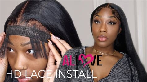 Jet Black Buss Down Middle Part Hd Frontal Wig Install