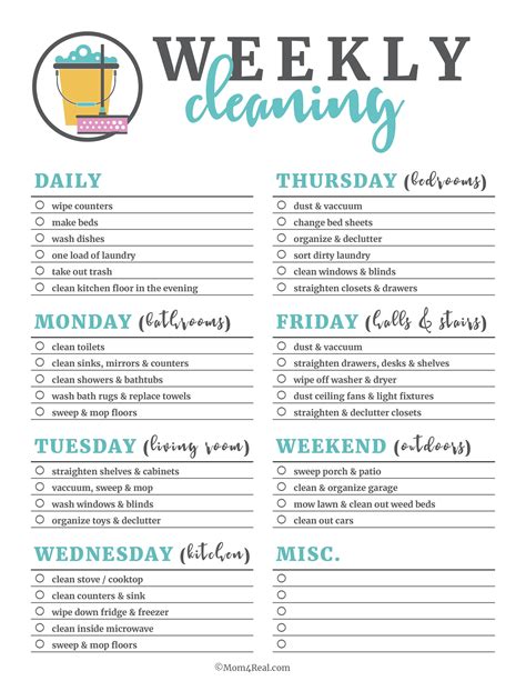 Printable Cleaning Checklists For Daily Weekly And Monthly Cleaning