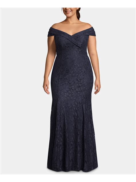 Xscape Womens Navy Lace Sleeveless Full Length Evening Dress Plus Size