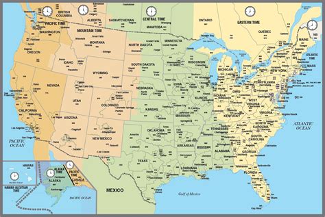 Us Map With Time Zones And Cities