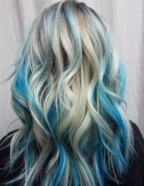 Long Blonde Hair With Pastel Blue Highlights Hair Styles Blonde And