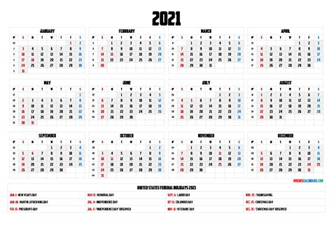 Free Printable 2021 Calendar With Holidays 9 Templates