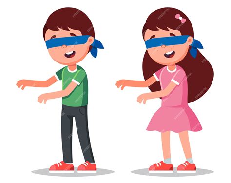 Personajes Niño Y Niña Con Los Ojos Vendados Jugar Juegos Infantiles Vector Premium